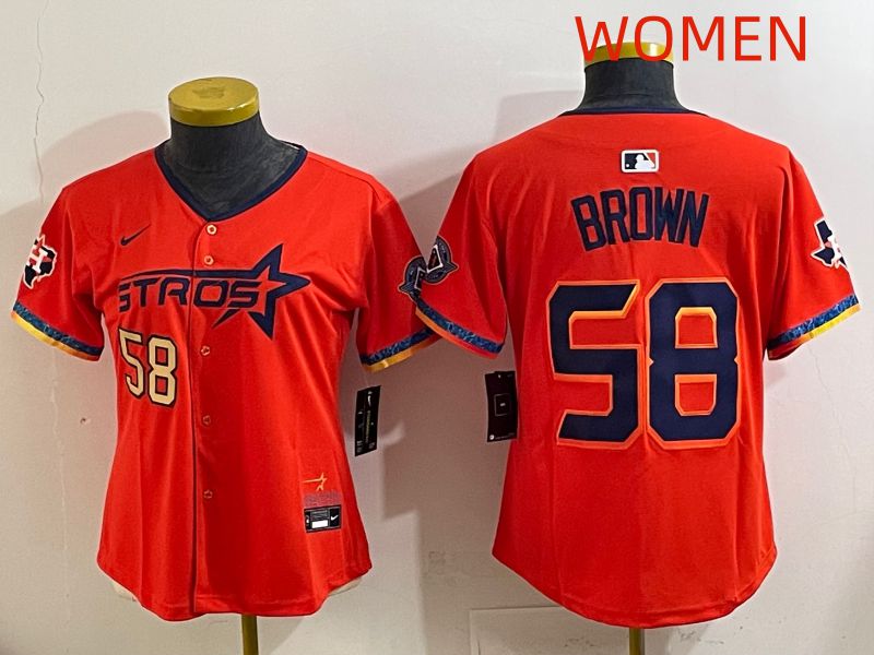 Women Houston Astros #58 Brown Orange Fourth generation Joint Name 2025 Nike MLB Jersey style 3